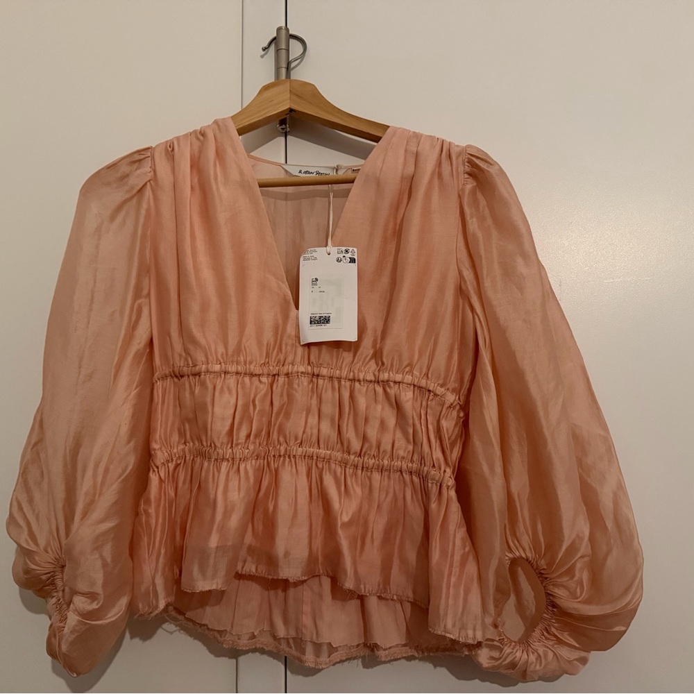 & Other Stories Blouson-Sleeve Smocked Waist Blouse (NWT)